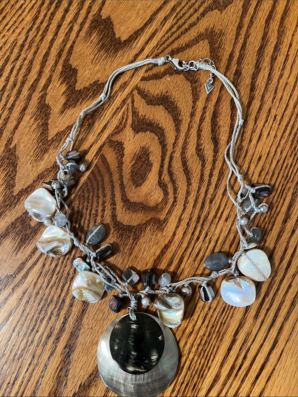 Silpada Iridescent White and Silver Shell Pendant Necklace. 16”
